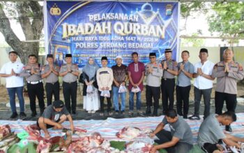 Sembelih Belasan Hewan Kurban, Polres Sergai Bagikan Daging ke Personel Hingga Warga