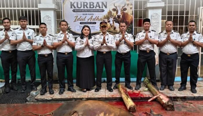 Libatkan Warga Binaan, Rutan Kelas I Labuhan Deli Sembelih Hewan Kurban